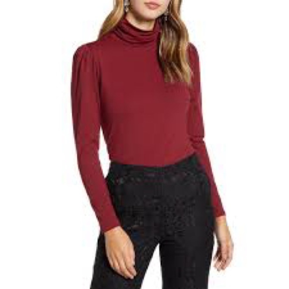 Rachel Parcell Puff Sleeve Cranberry Turtleneck Top Shirt Blouse Women's